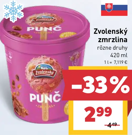 Zvolenský zmrzlina rôzne druhy