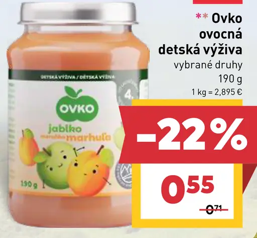 Ovko ovocná detská výživa vybrané druhy