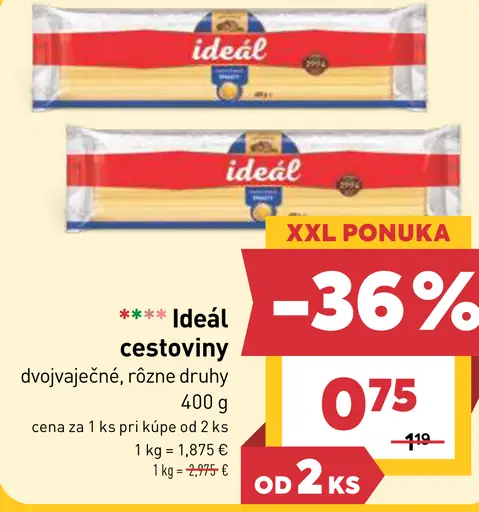 Ideál cestoviny bezvaječné rôzne druhy