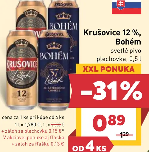 Krušovice Krusovice Bohem svetlé pivo 12 % plechovka