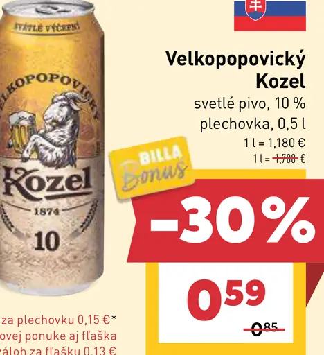 Velkopopovický Kozel svetlé pivo 10% plechovka