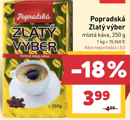 Popradská Zlatý výber pražená mletá káva