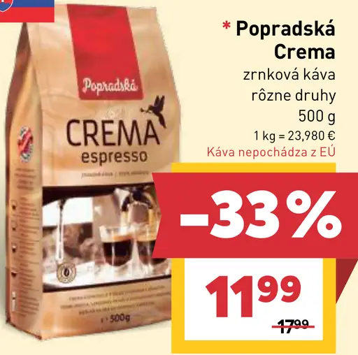 Popradská Crema zrnková káva