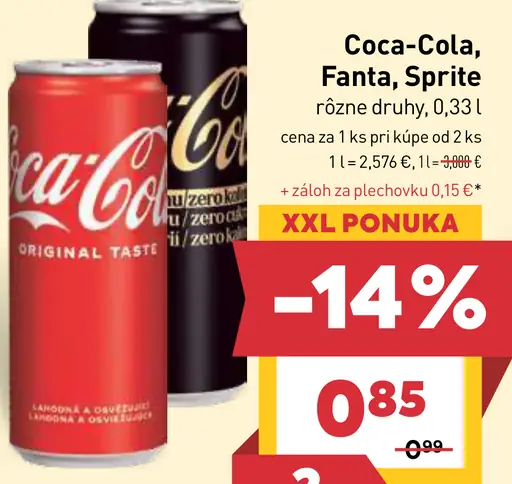 Coca-Cola, Fanta, Sprite sýtený nápoj plechovka
