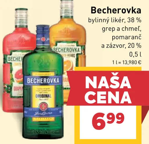Becherovka bylinný likér originál, Unfiltered, Lemond, pomaranč a zázvor