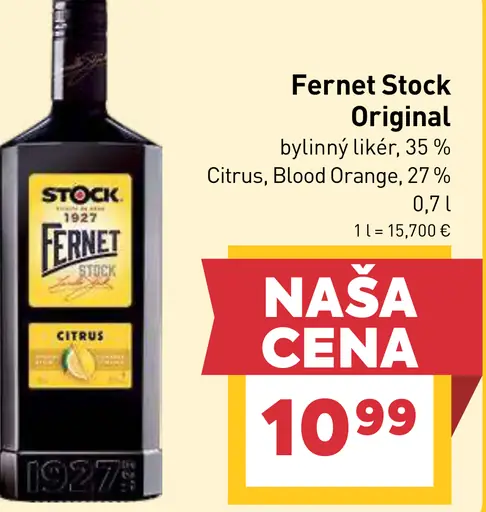 Fernet Stock bylinný likér Original, Citrus, Blood Orange