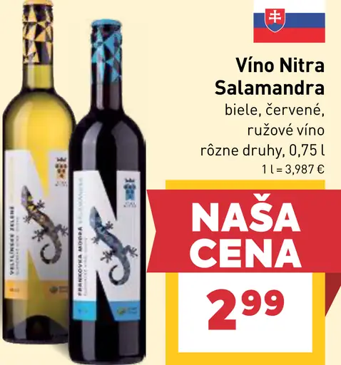 Vino Nitra Salamandra biele, červené, ružové víno