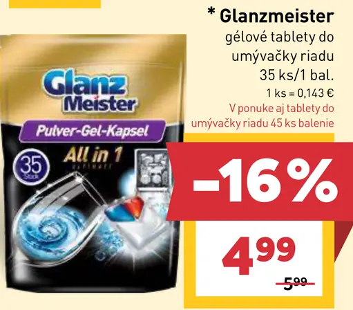 Glanzmeister gélové tablety do umývačky riadu