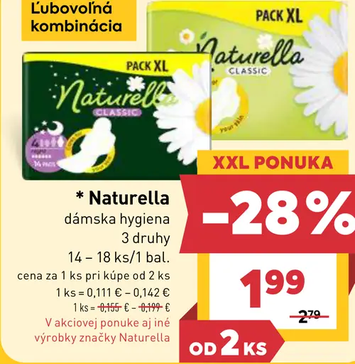 Naturella dámska hygiena rôzne druhy