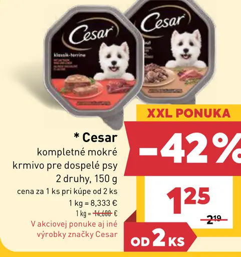 Cesar kompletné mokré krmivo pre dospelé psy 2 druhy