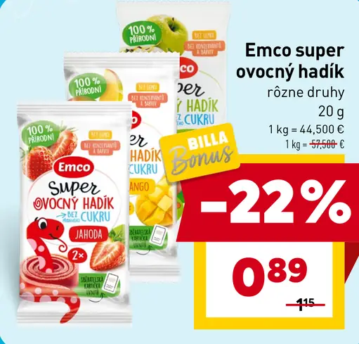 Emco super ovocný hadík rôzne druhy