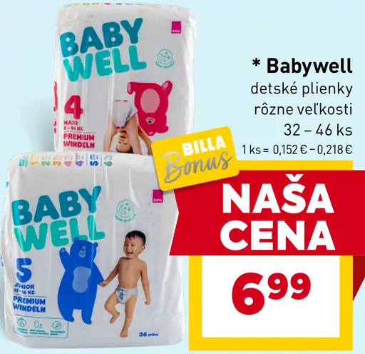 Babywell detské plienky rôzne veľkosti