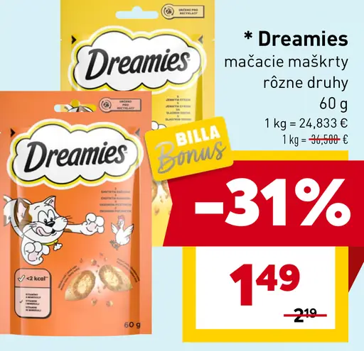Dreamies maškrty pre mačky rôzne druhy