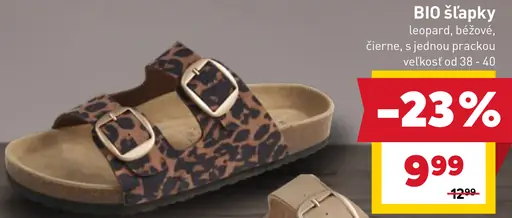 BIO šľapky leopard, béžové, čierne, s jednou prackou, veľkosť od 38 do 40