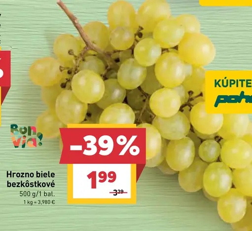 Hrozno biele bezkôstkové balené