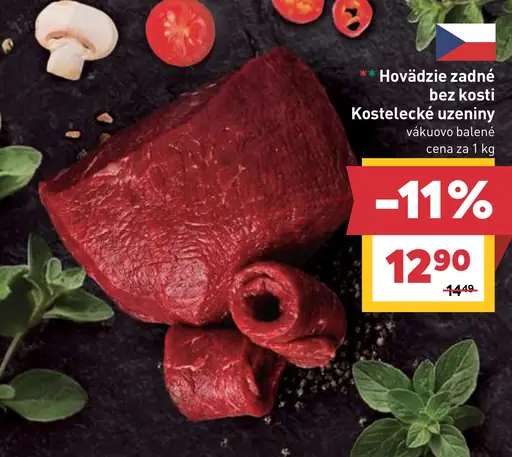 Hovädzie zadné bez kosti Kostelecké uzeniny vákuovo balené
