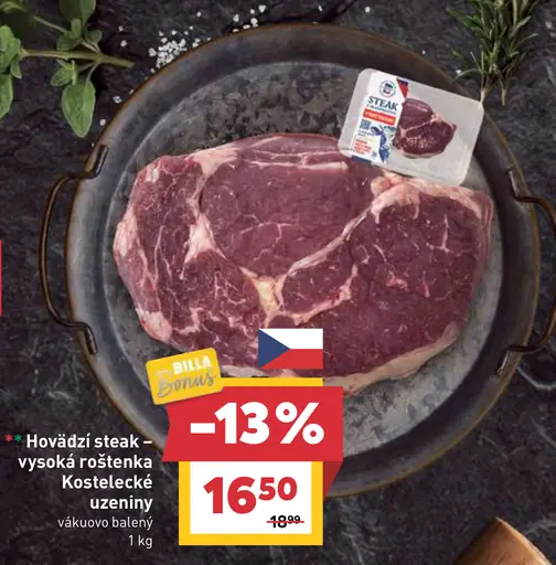Hovädzí steak vysoká roštenka Kostelecké uzeniny vákuovo balený