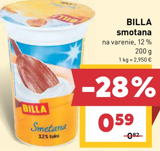 BILLA smotana na varenie 12%