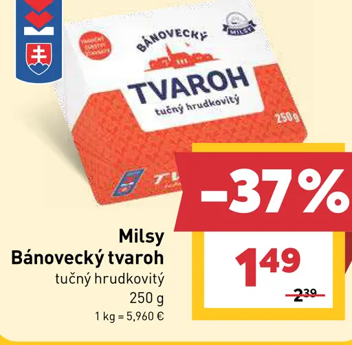 Milsy Bánovecký tvaroh tučný hrudkovitý