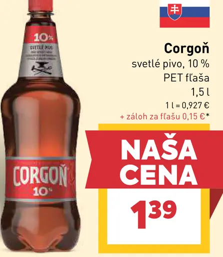 Corgoň svetlé pivo 10 % PET fľaša