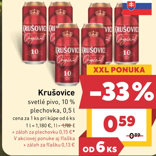 Krušovice svetlé pivo, 10 % plechovka
