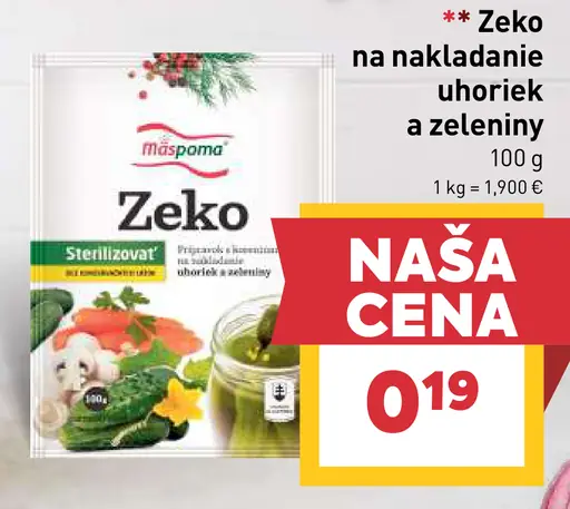 Zeko na nakladanie uhoriek a zeleniny sterilizér