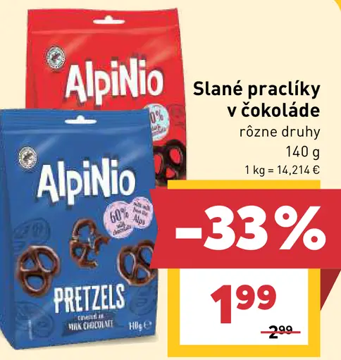 Alpinio slané praclíky v čokoláde rôzne druhy