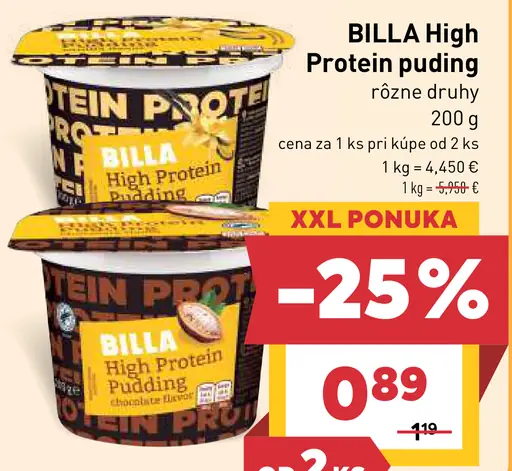 Billa High Protein puding rôzne druhy