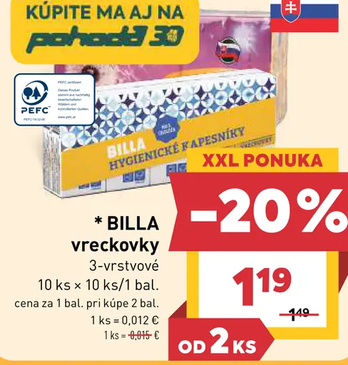Billa vreckovky 3-vrstvové papierové vreckovky