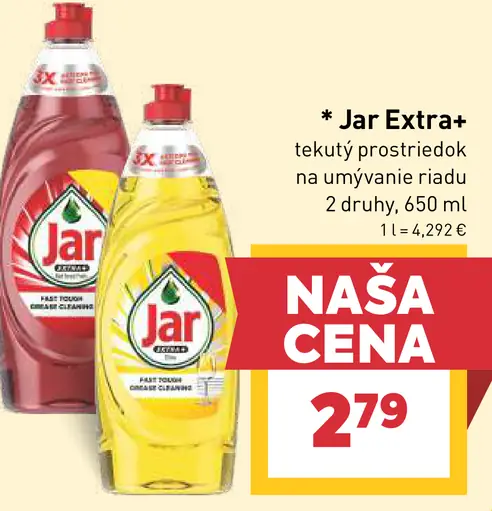 Jar Extra tekutý prostriedok na umývanie riadu, 2 druhy
