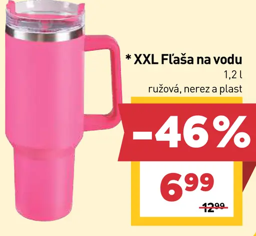 XXL fľaša na vodu ružová nerez a plast