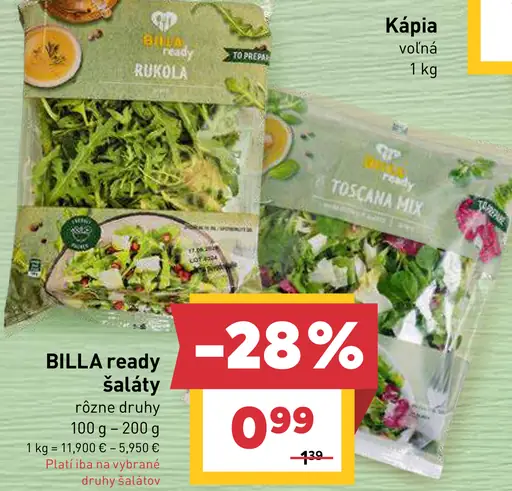 BILLA Ready Šaláty rôzne druhy