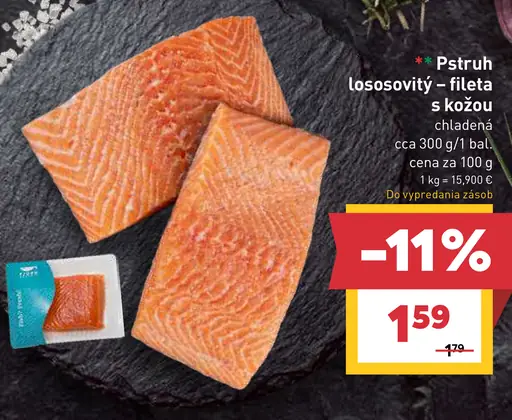 Pstruh lososovitý fileta s kožou chladená