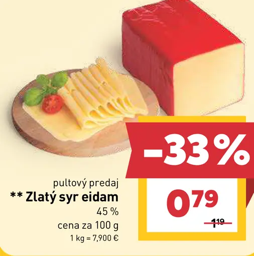 Zlatý syr eidam 45 %