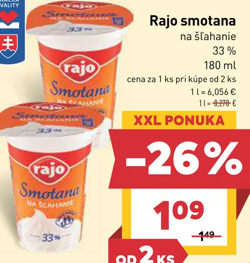 Rajo Smotana na šľahanie 33%