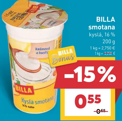 BILLA smotana kyslá 16%