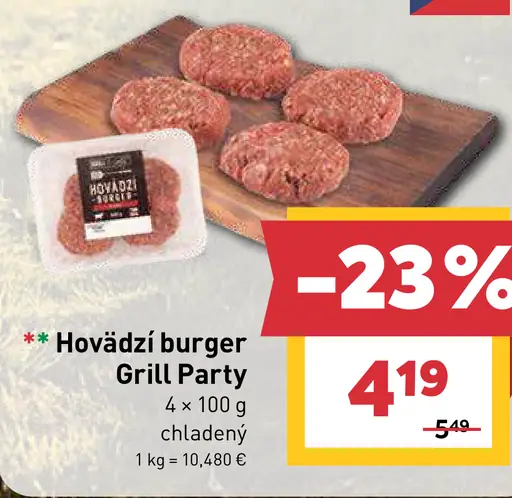 Hovädzí burger Grill Party chladený