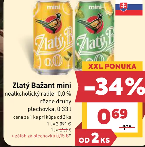 Zlatý Bažant nealkoholický radler rôzne druhy plechovka