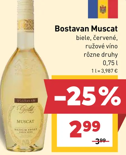 Bostavan Muscat biele, červené, ružové víno rôzne druhy