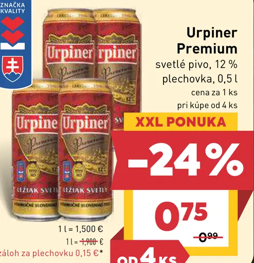 Urpiner Premium 12° svetlé pivo plechovka