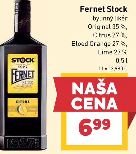 Fernet Stock bylinný likér Original, Citrus, Blood Orange