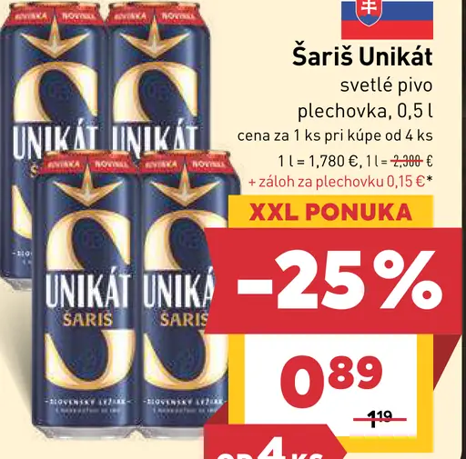 Šariš Unikát pivo plechovka