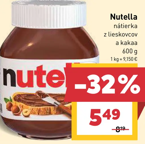 Nutella Nátierka z lieskovcov a kakaa