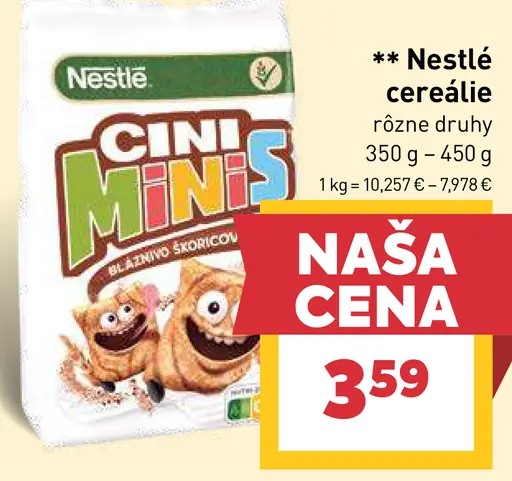 Nestlé cereálie Cini Minis, Nesquik rôzne druhy