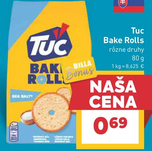 TUC Bake Rolls slané sucháre rôzne druhy