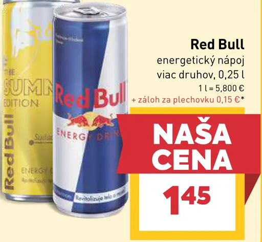 Red Bull plechovka energetický nápoj rôzne druhy