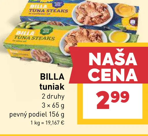 BILLA tuniak steaky v plechovke