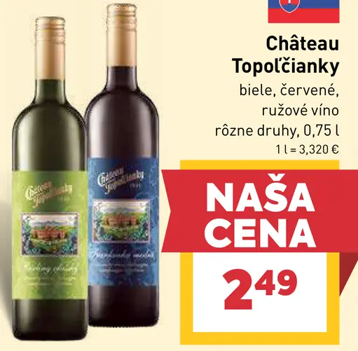 Château Topoľčianky rôzne druhy vína červené, ružové, biele víno