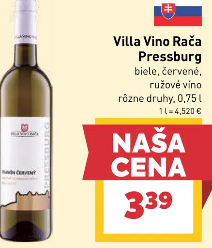 Villa Vino Rača Pressburg víno biele, červené alebo ružové