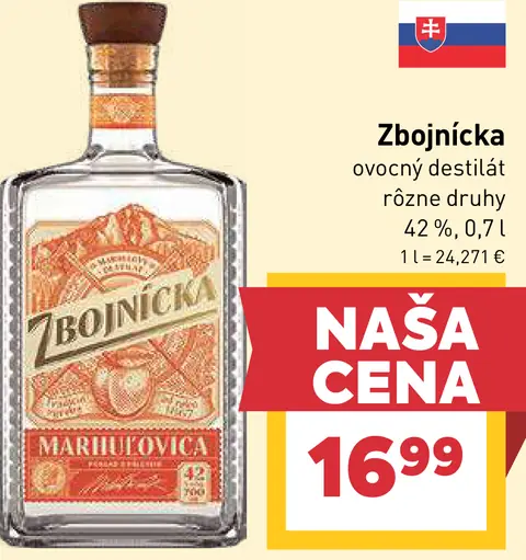Zbojnícka ovocný destilát rôzne druhy